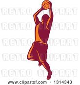 Vector Clip Art of Retro Male Basketball Player Doing a Jump Shot 3 by Patrimonio