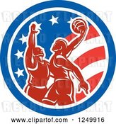 Vector Clip Art of Retro Male Basketball Players in an American Flag Circle by Patrimonio