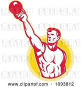 Vector Clip Art of Retro Male Bodybuilder Lifting a Kettle Bell by Patrimonio