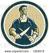 Vector Clip Art of Retro Male Butcher Sharpening a Knife in a Circle by Patrimonio