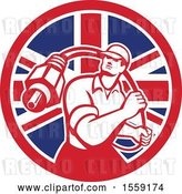 Vector Clip Art of Retro Male Cable Guy with a Coaxial Cable in a British Flag Circle by Patrimonio
