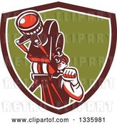 Vector Clip Art of Retro Male Cameraman Filming in a Maroon White and Green Shield by Patrimonio