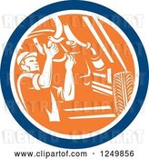 Vector Clip Art of Retro Male Car Mechanic Working Under an Automobile in a Circle by Patrimonio