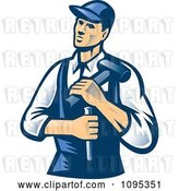 Vector Clip Art of Retro Male Carpenter Holding a Chisel and Hammer by Patrimonio