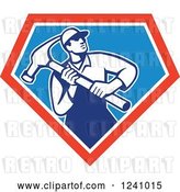 Vector Clip Art of Retro Male Carpenter with a Giant Hammer in a Triangle by Patrimonio