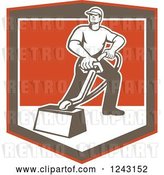Vector Clip Art of Retro Male Carpet Cleaner Working in a Shield by Patrimonio