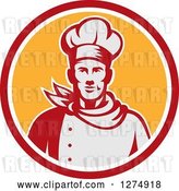 Vector Clip Art of Retro Male Chef Bust in a Red White and Yellow Circle by Patrimonio
