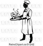 Vector Clip Art of Retro Male Chef Carrying a Platter 2 by Prawny Vintage