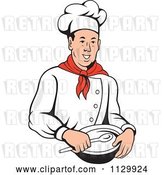 Vector Clip Art of Retro Male Chef Holding a Bowl and Spoon by Patrimonio