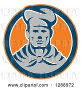 Vector Clip Art of Retro Male Chef in an Orange Navy Blue and White Circle by Patrimonio