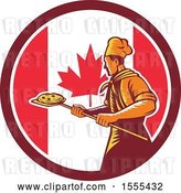 Vector Clip Art of Retro Male Chef with a Pizza on a Peel in a Canadian Flag Circle by Patrimonio