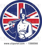 Vector Clip Art of Retro Male Chef with a Plate and Rolling Pin in a Union Jack Flag Circle by Patrimonio