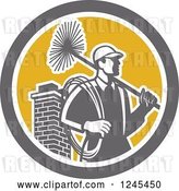Vector Clip Art of Retro Male Chimney Sweep and Brick Chimney in a Circle by Patrimonio