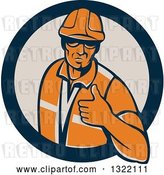 Vector Clip Art of Retro Male Construction Worker Giving a Thumb up in a Navy Blue and Tan Circle by Patrimonio