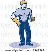 Vector Clip Art of Retro Male Construction Worker Holding a Thumb up by Patrimonio