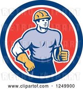 Vector Clip Art of Retro Male Construction Worker Holding a Thumb up in a Circle by Patrimonio