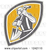 Vector Clip Art of Retro Male Construction Worker with a Shovel in a Shield by Patrimonio