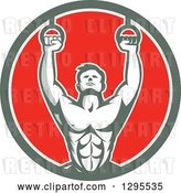 Vector Clip Art of Retro Male Crossfit or Gymnast Athlete Doing Kipping Pull Ups on Still Rings in a Green White and Red Circle by Patrimonio