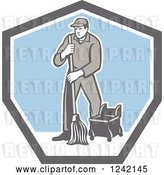 Vector Clip Art of Retro Male Custodian Janitor in a Shield by Patrimonio