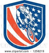 Vector Clip Art of Retro Male Cyclist in an American Flag Shield by Patrimonio