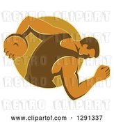 Vector Clip Art of Retro Male Discus Thrower Emerging from a Brown Oval by Patrimonio