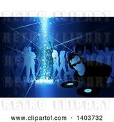 Vector Clip Art of Retro Male Dj and Silhouetted Dancers in Blue Tones, with Stars Shining down by Dero
