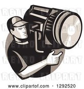 Vector Clip Art of Retro Male Film Crew Worker Holding a Spotlight Fresnel in a Circle by Patrimonio