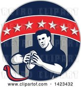 Vector Clip Art of Retro Male Flag Football Player in a Flag Circle by Patrimonio