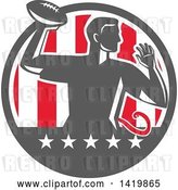 Vector Clip Art of Retro Male Flag Football Player Passing in a Flag Circle by Patrimonio