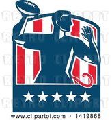 Vector Clip Art of Retro Male Flag Football Player Passing in a Flag Crest by Patrimonio