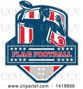 Vector Clip Art of Retro Male Flag Football Player Passing, over Text, in a Flag Crest by Patrimonio