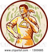 Vector Clip Art of Retro Male Gardener with a Shovel over His Shoulder in a Brown Tan and Green Circle by Patrimonio