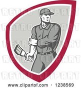 Vector Clip Art of Retro Male House Painter Holding a Brush in a Shield by Patrimonio