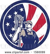 Vector Clip Art of Retro Male Janitor with a Mop in an American Flag Circle by Patrimonio