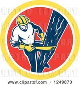 Vector Clip Art of Retro Male Lineman Climbing a Pole in a Red and Yellow Circle by Patrimonio