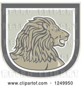 Vector Clip Art of Retro Male Lion Head in a Shield by Patrimonio
