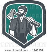 Vector Clip Art of Retro Male Lumberjack with an Axe in a Shield by Patrimonio