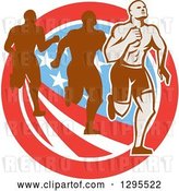 Vector Clip Art of Retro Male Marathon Runner Ahead of Others over an American Circle by Patrimonio