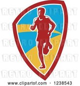 Vector Clip Art of Retro Male Marathon Runner in a Shield by Patrimonio
