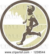 Vector Clip Art of Retro Male Marathon Runner in an Urban Circle by Patrimonio