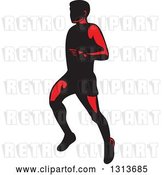 Vector Clip Art of Retro Male Marathon Runner in Red and Black by Patrimonio