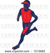 Vector Clip Art of Retro Male Marathon Runner in Red and Navy Blue by Patrimonio