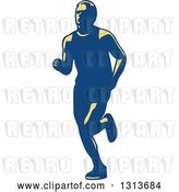 Vector Clip Art of Retro Male Marathon Runner in Yellow and Blue by Patrimonio