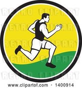 Vector Clip Art of Retro Male Marathon Runner or Sprinter in a Black White Yellow and Green Circle by Patrimonio