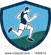 Vector Clip Art of Retro Male Marathon Runner or Sprinter in a Blue and Green Shield by Patrimonio