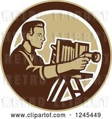 Vector Clip Art of Retro Male Photographer with a Bellows Camera in a Circle by Patrimonio