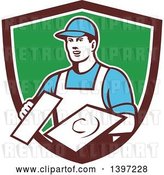 Vector Clip Art of Retro Male Plasterer Holding Trowels in a Shield by Patrimonio