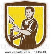 Vector Clip Art of Retro Male Plasterer Worker in a Shield by Patrimonio