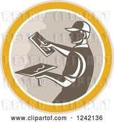 Vector Clip Art of Retro Male Plasterer Working in a Circle by Patrimonio