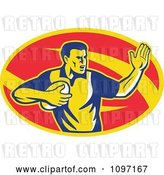 Vector Clip Art of Retro Male Rugby Player Fending the Ball by Patrimonio